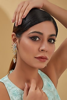 Two Tone Finish Zircon & Sapphire Dangler Earrings In Sterling Silver