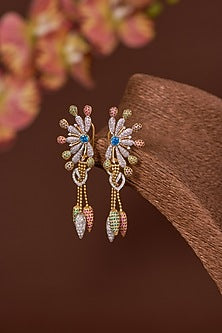 Two Tone Finish Zircon & Sapphire Dangler Earrings In Sterling Silver