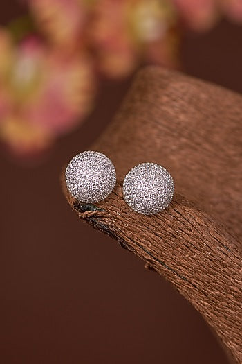 White Finish Zircon Stud Earrings In Sterling Silver