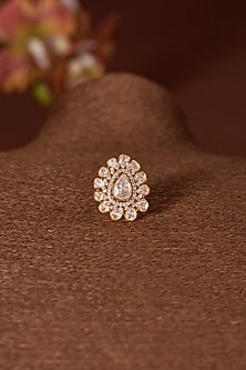 Gold Finish Moissanite Polki & Zircon Ring In Sterling Silver