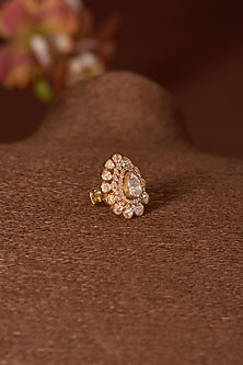 Gold Finish Moissanite Polki & Zircon Ring In Sterling Silver