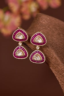 Black Rhodium Finish Moissanite Polki & Ruby Long Necklace Set In Sterling Silver
