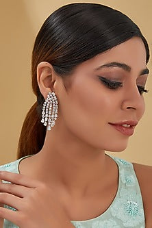 White Finish Zircon Dangler Earrings In Sterling Silver