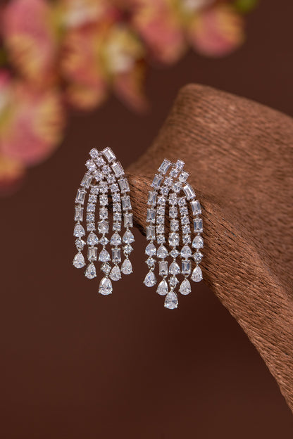 White Finish Zircon Dangler Earrings In Sterling Silver