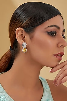 White Finish Zircon & Yellow Topaz Dangler Earrings In Sterling Silver