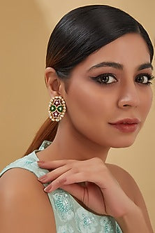 Gold Finish Ruby & Emerald Dangler Earrings In Sterling Silver