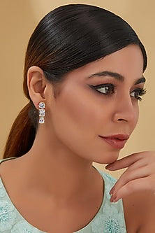 White Finish Zircon Dangler Earrings In Sterling Silver