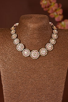 Black Rhodium Finish Moissanite Polki & CZ Choker Necklace Set In Sterling Silver