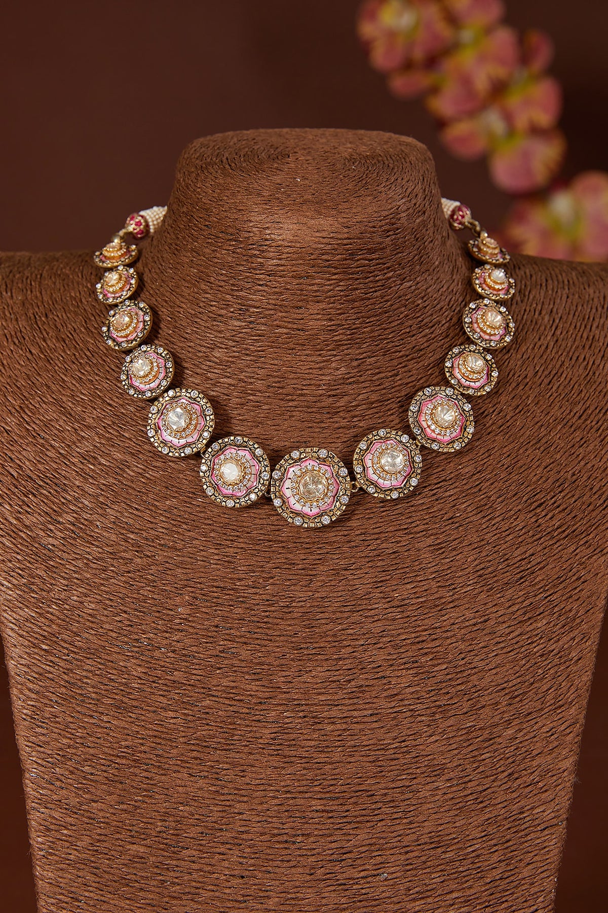 Black Rhodium Finish Moissanite Polki & CZ Choker Necklace Set In Sterling Silver