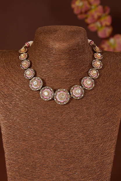 Black Rhodium Finish Moissanite Polki & CZ Choker Necklace Set In Sterling Silver