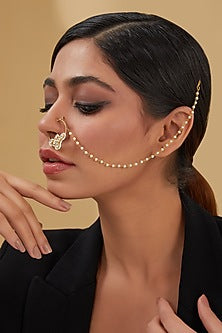 Gold Finish Moissanite Polki Nosering In Sterling Silver