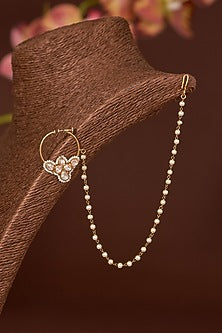 Gold Finish Moissanite Polki Nosering In Sterling Silver