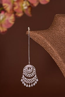 White Finish Zircon Maangtikka In Sterling Silver