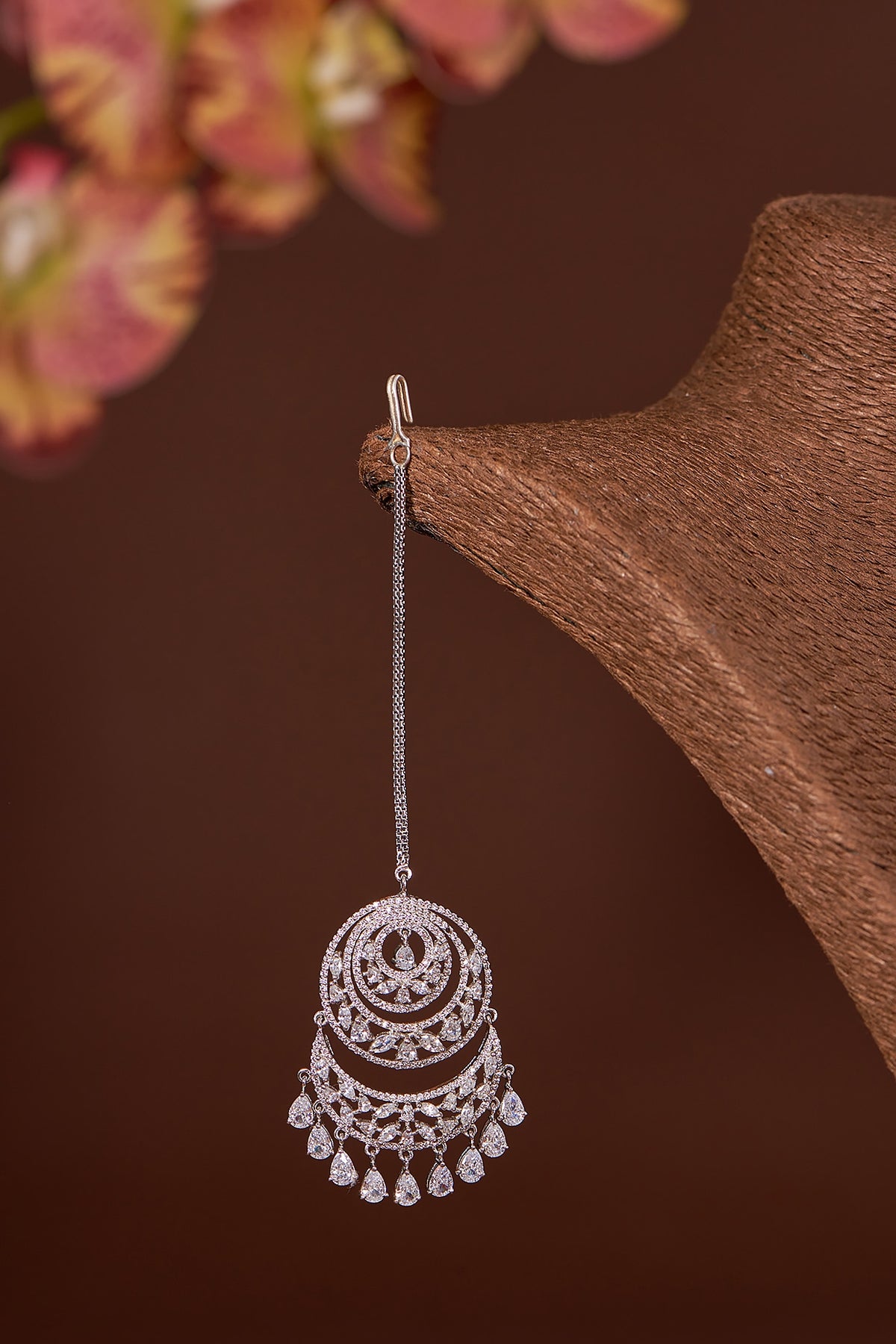 White Finish Zircon Maangtikka In Sterling Silver