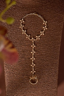 Gold Finish Moissanite Polki Handharness In Sterling Silver
