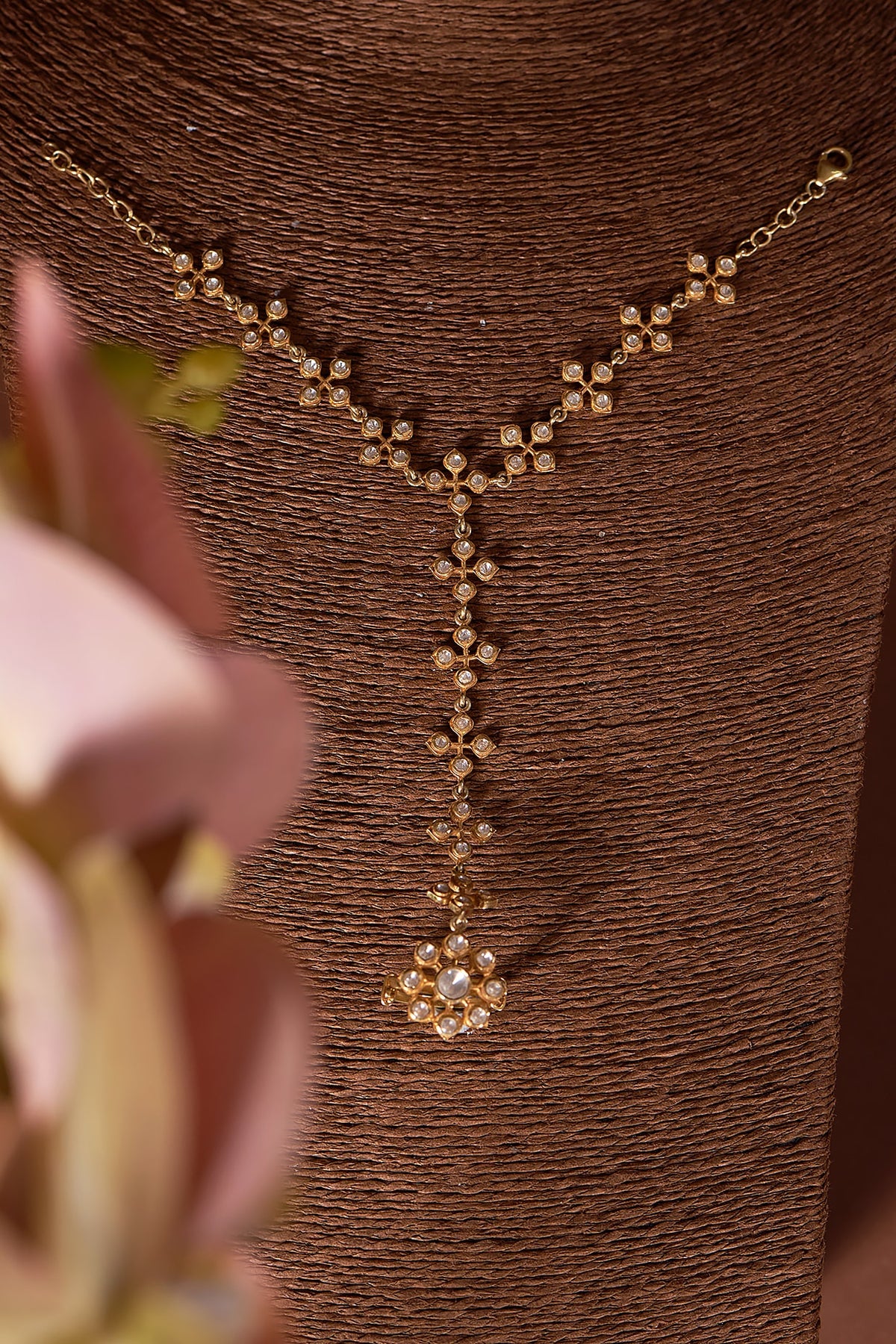 Gold Finish Moissanite Polki Handharness In Sterling Silver