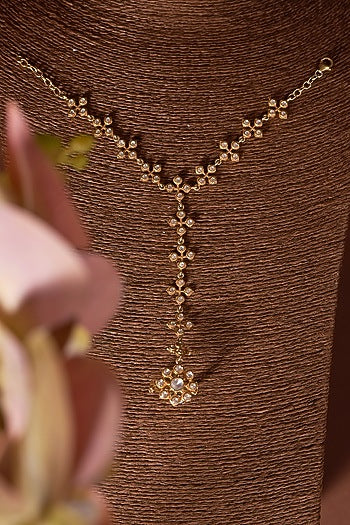 Gold Finish Moissanite Polki Handharness In Sterling Silver