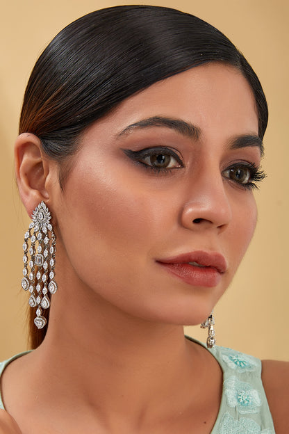 White Finish Zircon Dangler Earrings In Sterling Silver