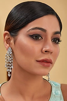 White Finish Zircon Dangler Earrings In Sterling Silver