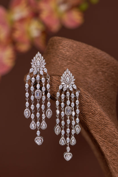 White Finish Zircon Dangler Earrings In Sterling Silver