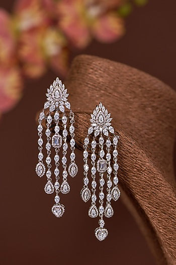 White Finish Zircon Dangler Earrings In Sterling Silver