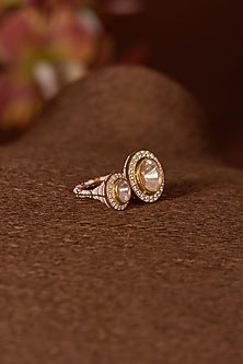 Gold Finish Moissanite Polki Ring In Sterling Silver