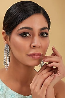 White Finish Zircon Dangler Earrings In Sterling Silver