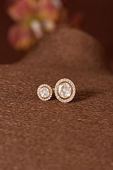 Gold Finish Moissanite Polki & CZ Ring In Sterling Silver