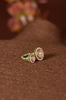 Gold Finish Moissanite Polki & CZ Ring In Sterling Silver