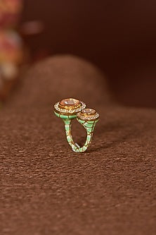 Gold Finish Moissanite Polki & CZ Ring In Sterling Silver