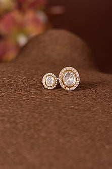 Gold Finish Moissanite Polki & CZ Ring In Sterling Silver
