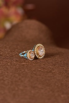 Gold Finish Moissanite Polki & CZ Ring In Sterling Silver