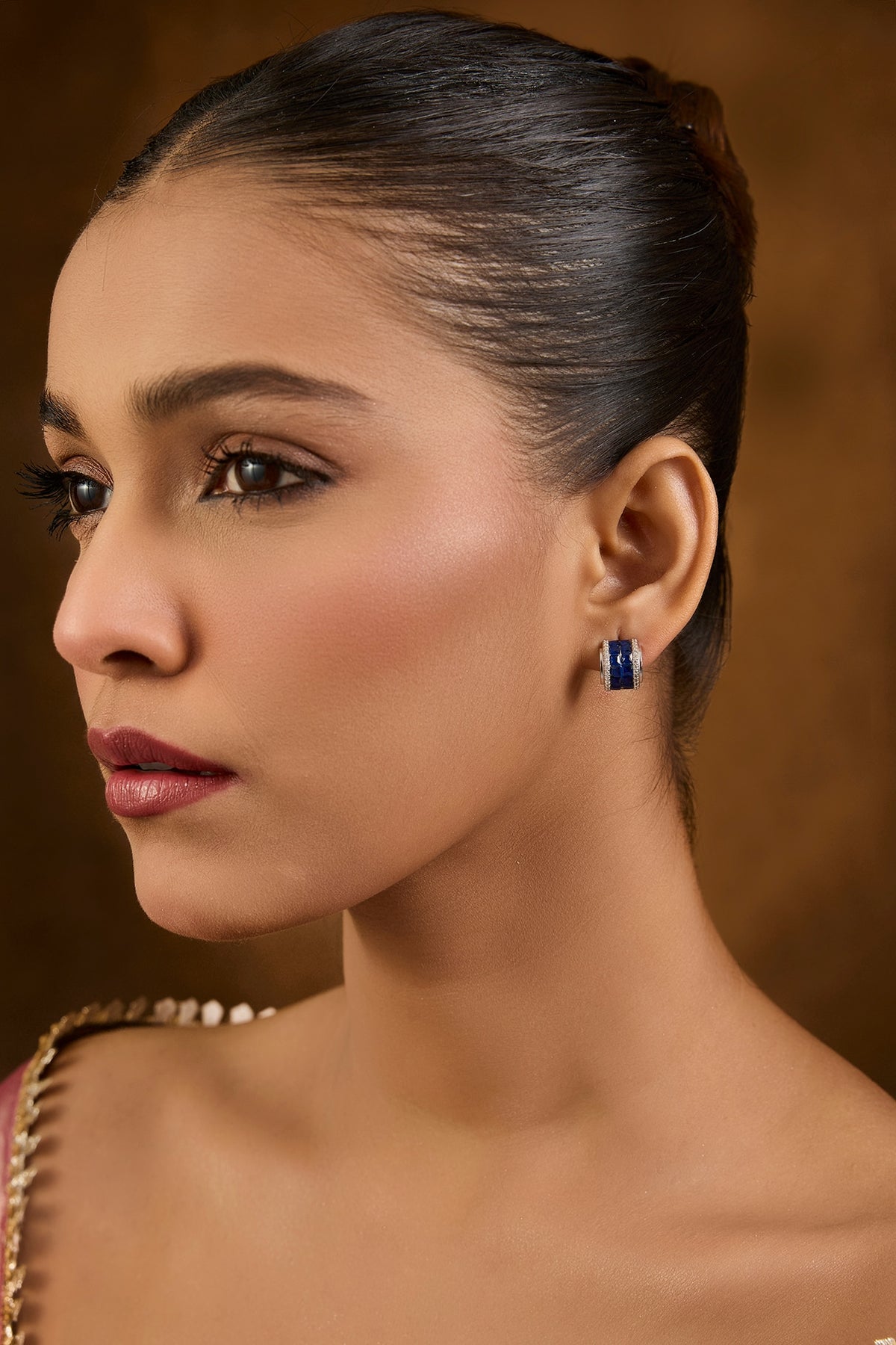 White Gold Finish Swarovski Zirconia & Sapphire Stone Hoop Earrings In Sterling Silver