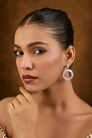 White Gold Finish Swarovski Zirconia Chandbali Earrings In Sterling Silver