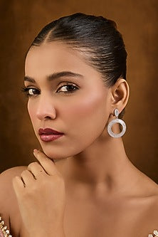 White Gold Finish Swarovski Zirconia Chandbali Earrings In Sterling Silver