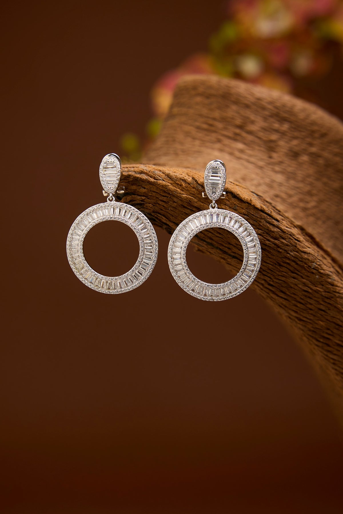 White Gold Finish Swarovski Zirconia Chandbali Earrings In Sterling Silver