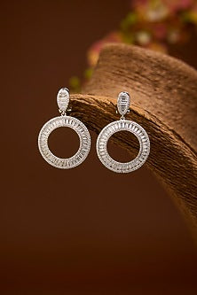 White Gold Finish Swarovski Zirconia Chandbali Earrings In Sterling Silver