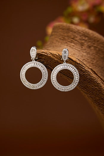 White Gold Finish Swarovski Zirconia Chandbali Earrings In Sterling Silver
