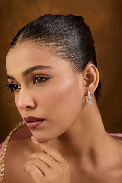 Gold Finish Eurostar Swarovski Zircon Hoop Earrings In Sterling Silver