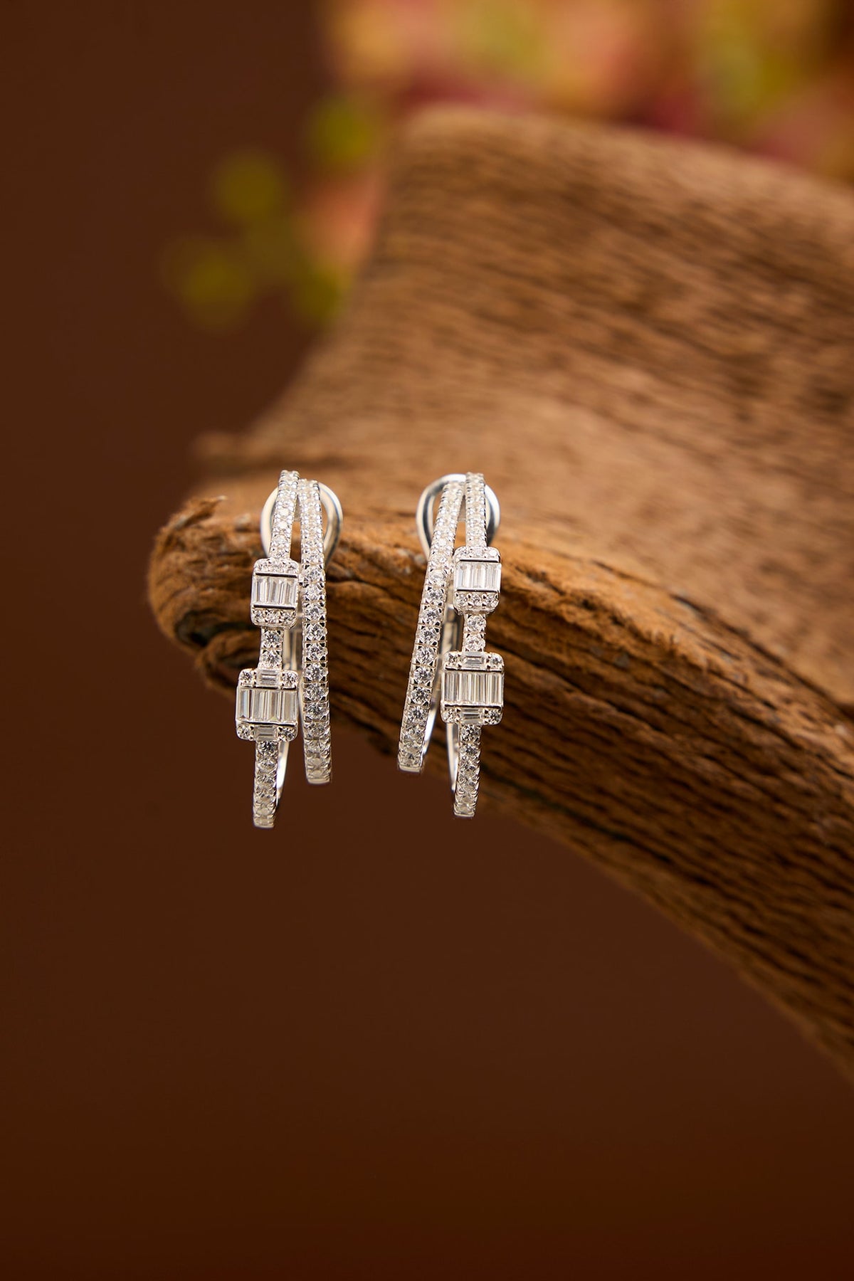 Gold Finish Eurostar Swarovski Zircon Hoop Earrings In Sterling Silver