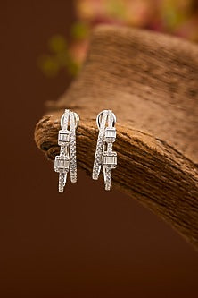Gold Finish Eurostar Swarovski Zircon Hoop Earrings In Sterling Silver