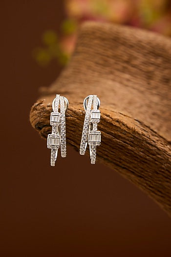Gold Finish Eurostar Swarovski Zircon Hoop Earrings In Sterling Silver