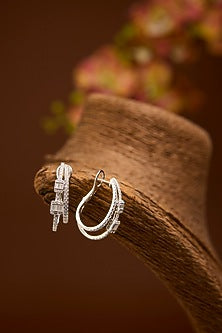 Gold Finish Eurostar Swarovski Zircon Hoop Earrings In Sterling Silver