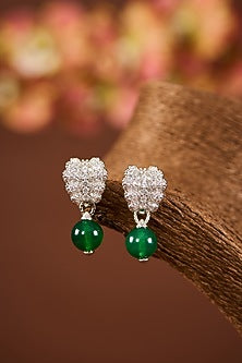 White Gold Finish Eurostar Zircon & Detachable Emerald Bead Necklace Set In Sterling Silver