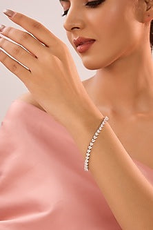 White Gold Finish Eurostar Zircon Bracelet In Sterling Silver