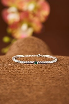 White Gold Finish Eurostar Zircon Bracelet In Sterling Silver