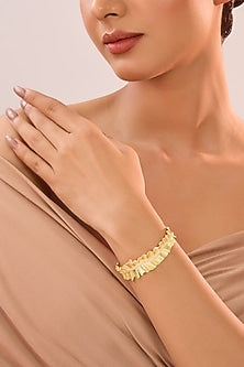 Yellow Gold Finish Eurostar Zircon Adjustable Cuff In Sterling Silver