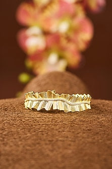 Yellow Gold Finish Eurostar Zircon Adjustable Cuff In Sterling Silver