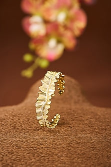 Yellow Gold Finish Eurostar Zircon Adjustable Cuff In Sterling Silver