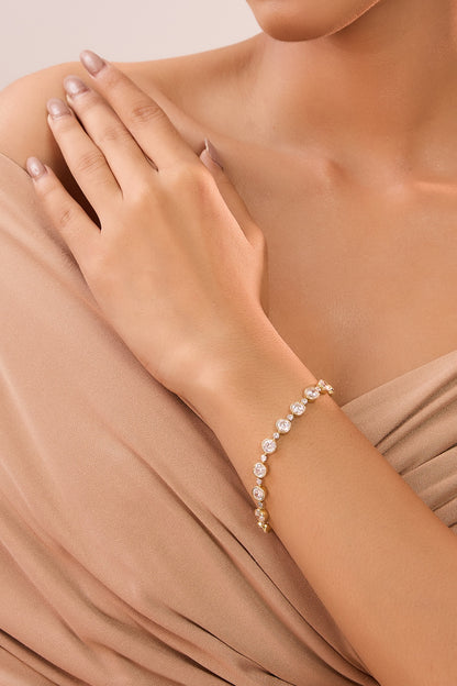 Yellow Gold Finish Eurostar Zircon Bracelet In Sterling Silver
